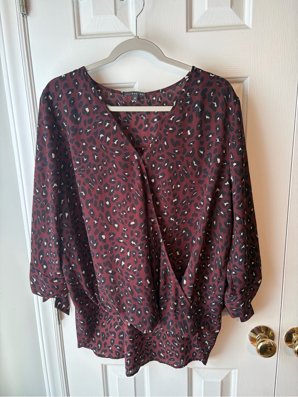 West Kei Burgundy Leopard Print Wrap-Style Blouse